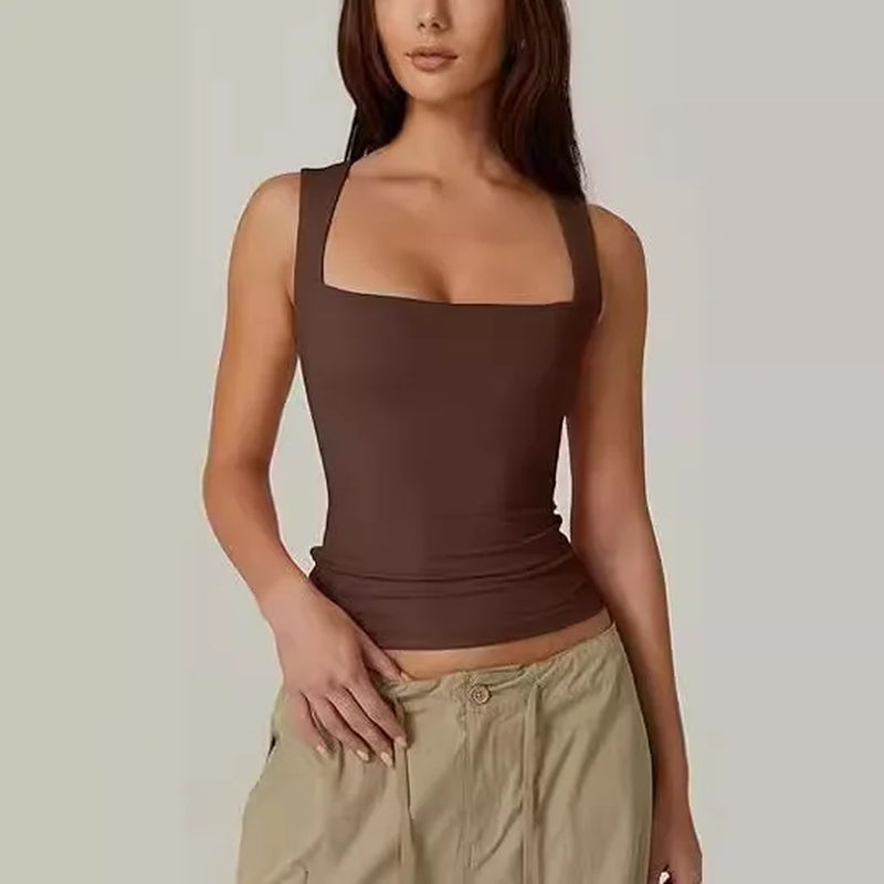 2025 Summer Women'S Square Neck Sleeveless Double Layer Tank Top Basic Tight T-Shirt Y2K Pink Goth Tank Top Women Crop Tops