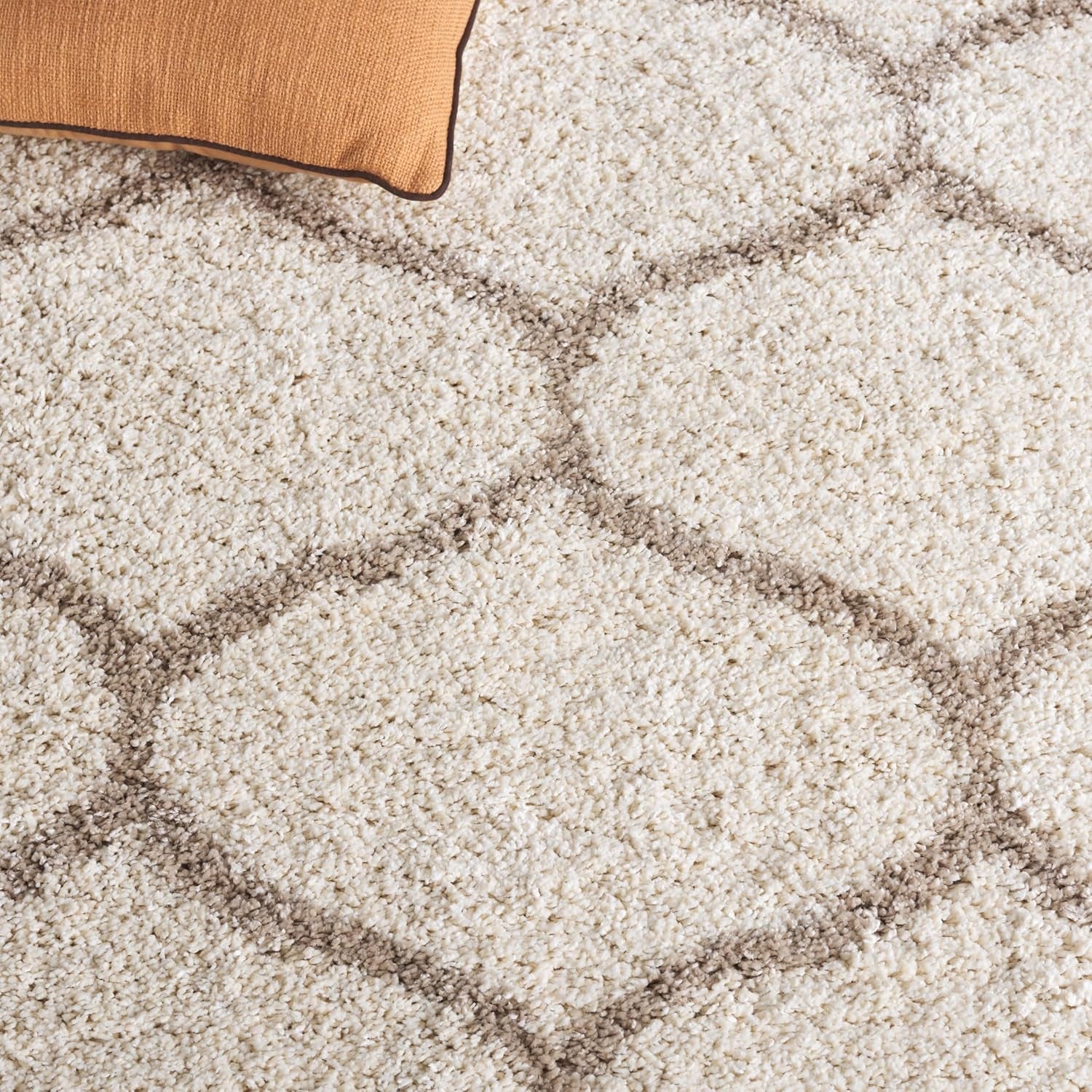 Hudson Shag Collection Runner Rug - 2'3" X 20', Ivory & Beige, Trellis Design, Non-Shedding & Easy Care, 2-Inch Thick Ideal for High Traffic Areas in Living Room, Bedroom (SGH280D)