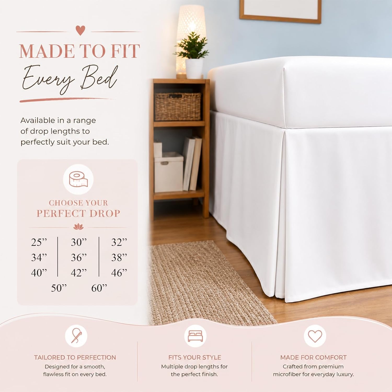 Extra Long Pleated Dorm Bed Skirt, Twin XL 32 Inch Drop, Box Style with Split Corners, 100% Microfiber College Room Essentials, White