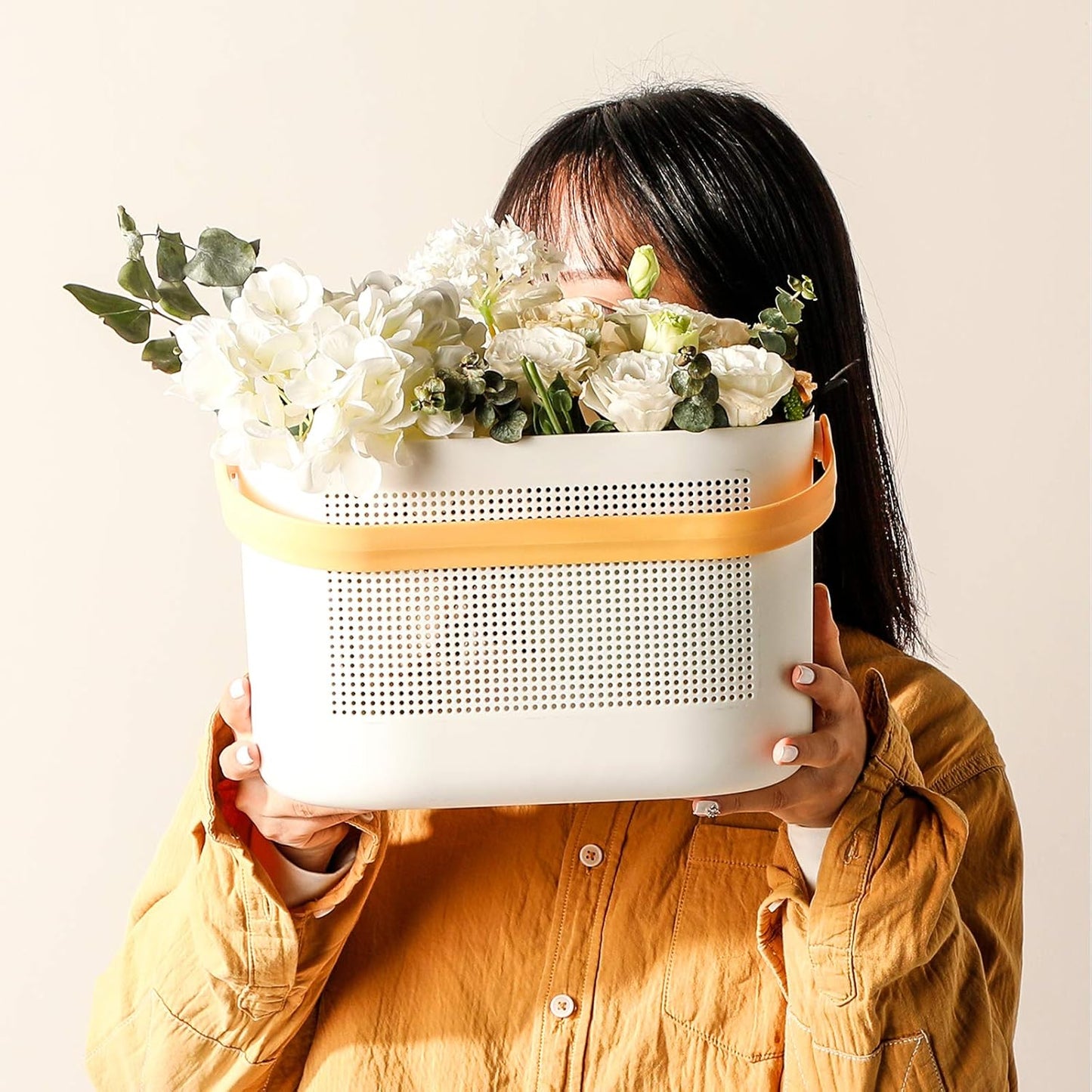 Plastic Storage Baskets with Handles, Shower Caddy Shelf Organizers Basket for Bathroom, Kitchen, Dorm Room, Yellow