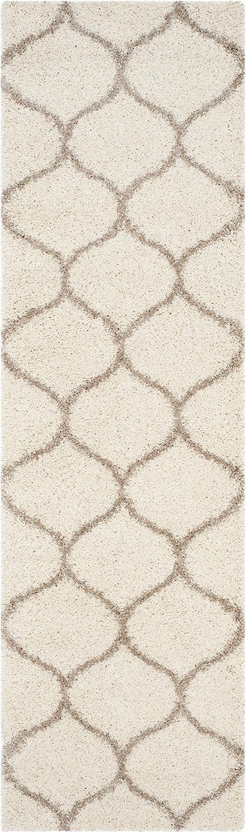 Hudson Shag Collection Runner Rug - 2'3" X 20', Ivory & Beige, Trellis Design, Non-Shedding & Easy Care, 2-Inch Thick Ideal for High Traffic Areas in Living Room, Bedroom (SGH280D)