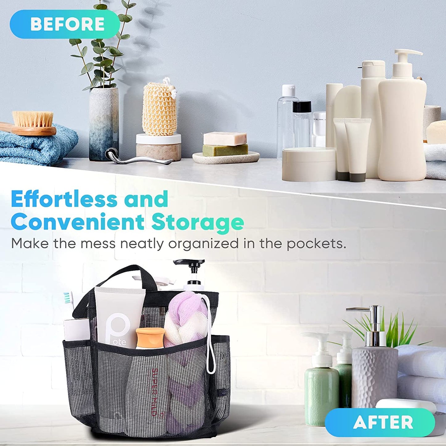Mesh Shower Caddy Portable for College Dorm Room Essentials, Shower Caddy Dorm with 8-Pocket Large Capacity for Beach, Swimming, Gym, Travel Essentials