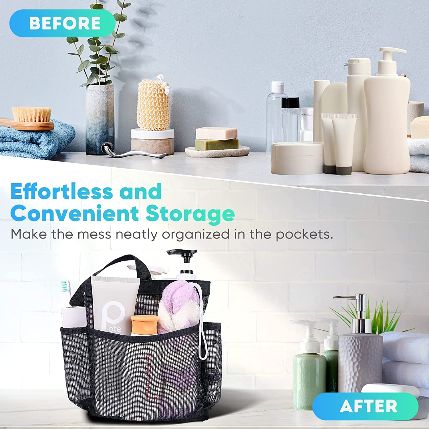 Mesh Shower Caddy Portable for College Dorm Room Essentials, Shower Caddy Dorm with 8-Pocket Large Capacity for Beach, Swimming, Gym, Travel Essentials