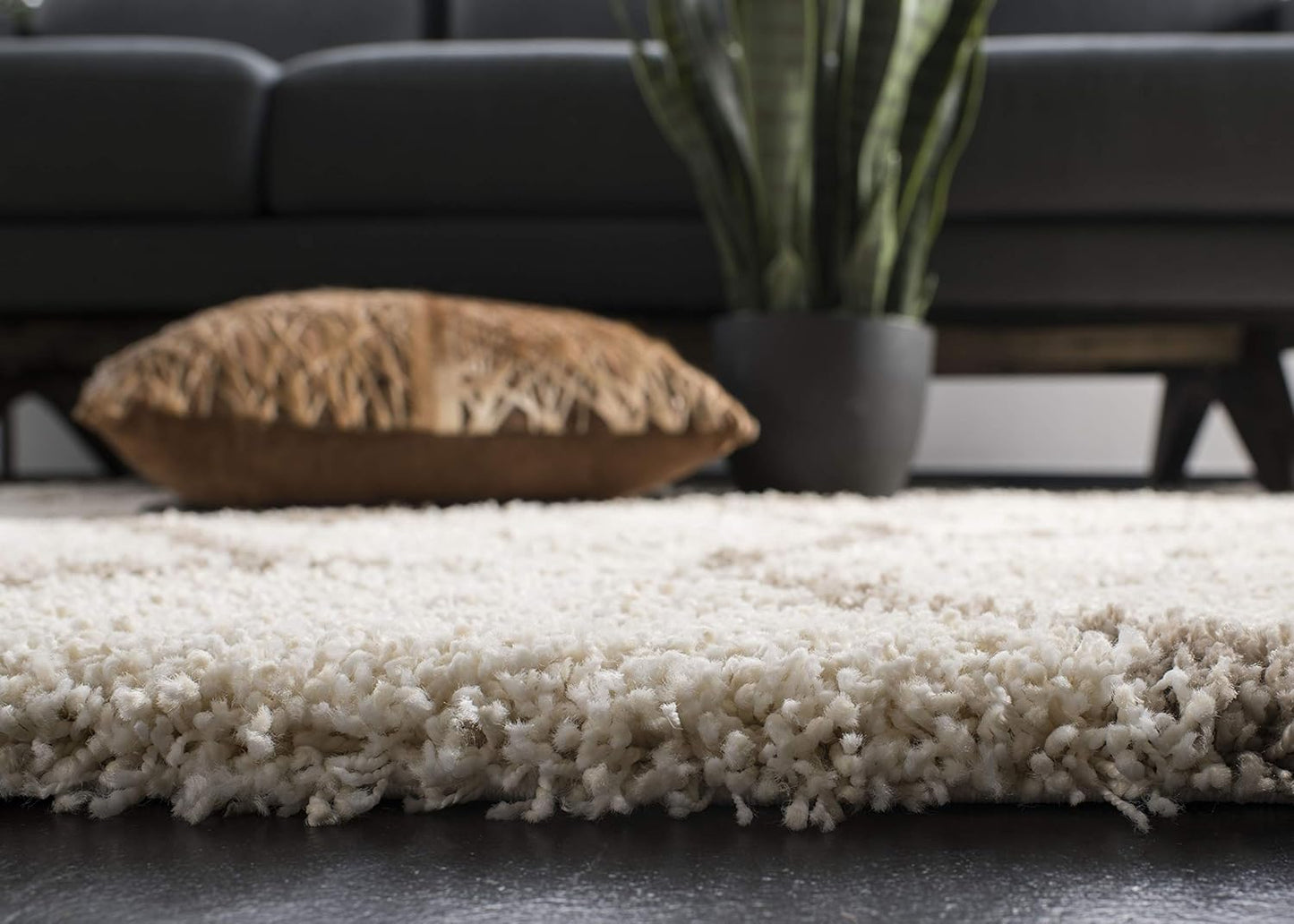 Hudson Shag Collection Runner Rug - 2'3" X 20', Ivory & Beige, Trellis Design, Non-Shedding & Easy Care, 2-Inch Thick Ideal for High Traffic Areas in Living Room, Bedroom (SGH280D)