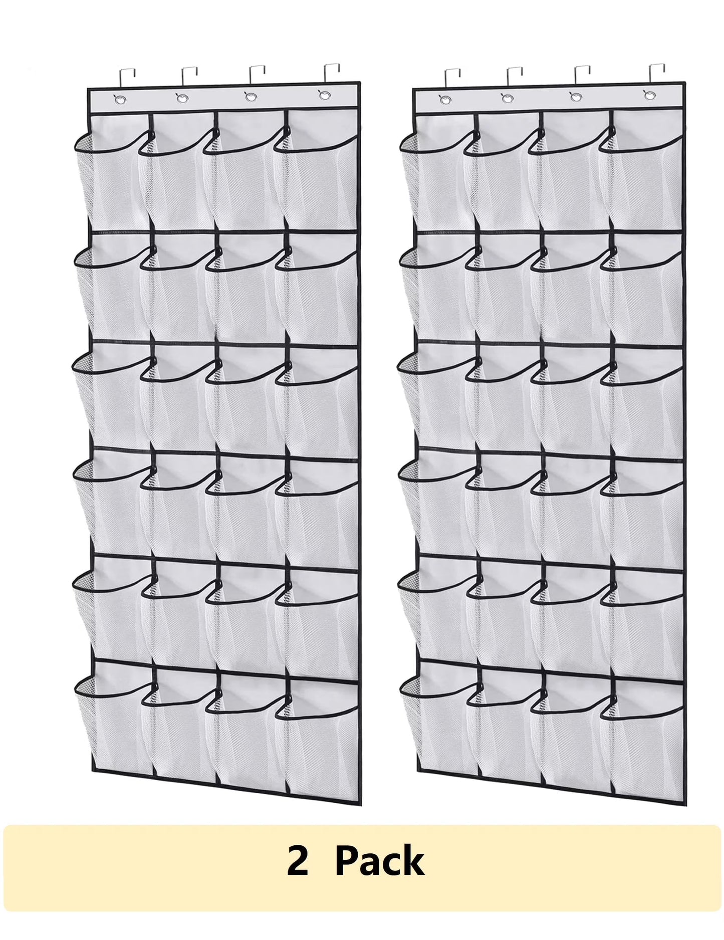 over the Door Shoe Organizer, 24 Mesh Pocket Back of Door Shoe Organizer with Hooks ,White and Black, 2 Pack