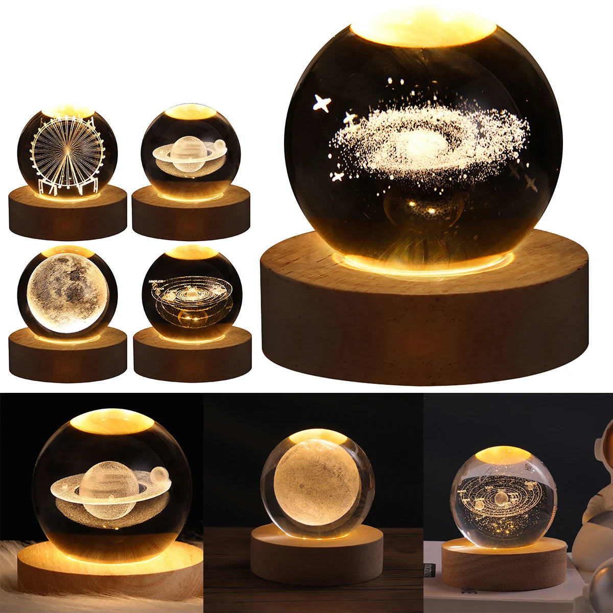 Astronomy Crystal Lights Glowing Planetary Galaxy Astronaut Ball Night Lights Bedside Light Ramadan Decoration Mood Light