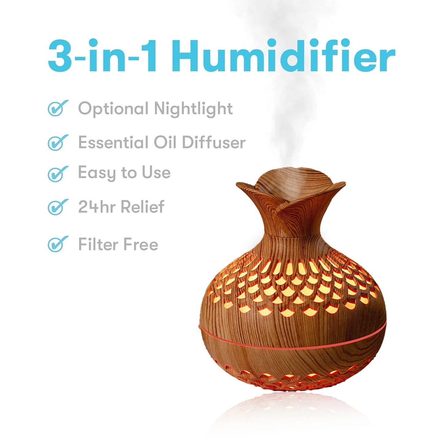 Humidifier for Room Cool Mist Humidifier 300 ML Vaporizer Mini Humidifier for Bedroom with Night Light USB Charge Flower Vase Shape