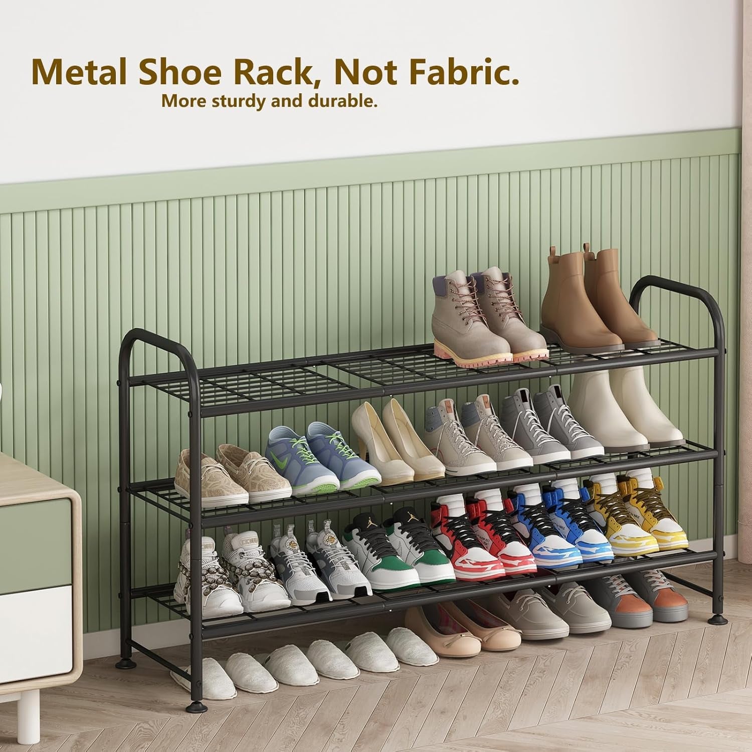 Shoe Rack Long 3 Tier Metal Shoe Organizer Metal Wide Shoe Shelf for Closet Entryway Bedroom Large Capacity Black