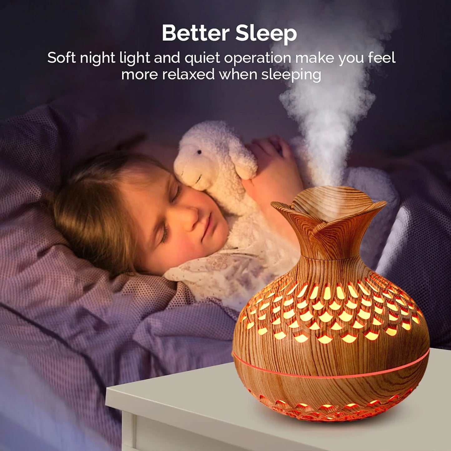 Humidifier for Room Cool Mist Humidifier 300 ML Vaporizer Mini Humidifier for Bedroom with Night Light USB Charge Flower Vase Shape